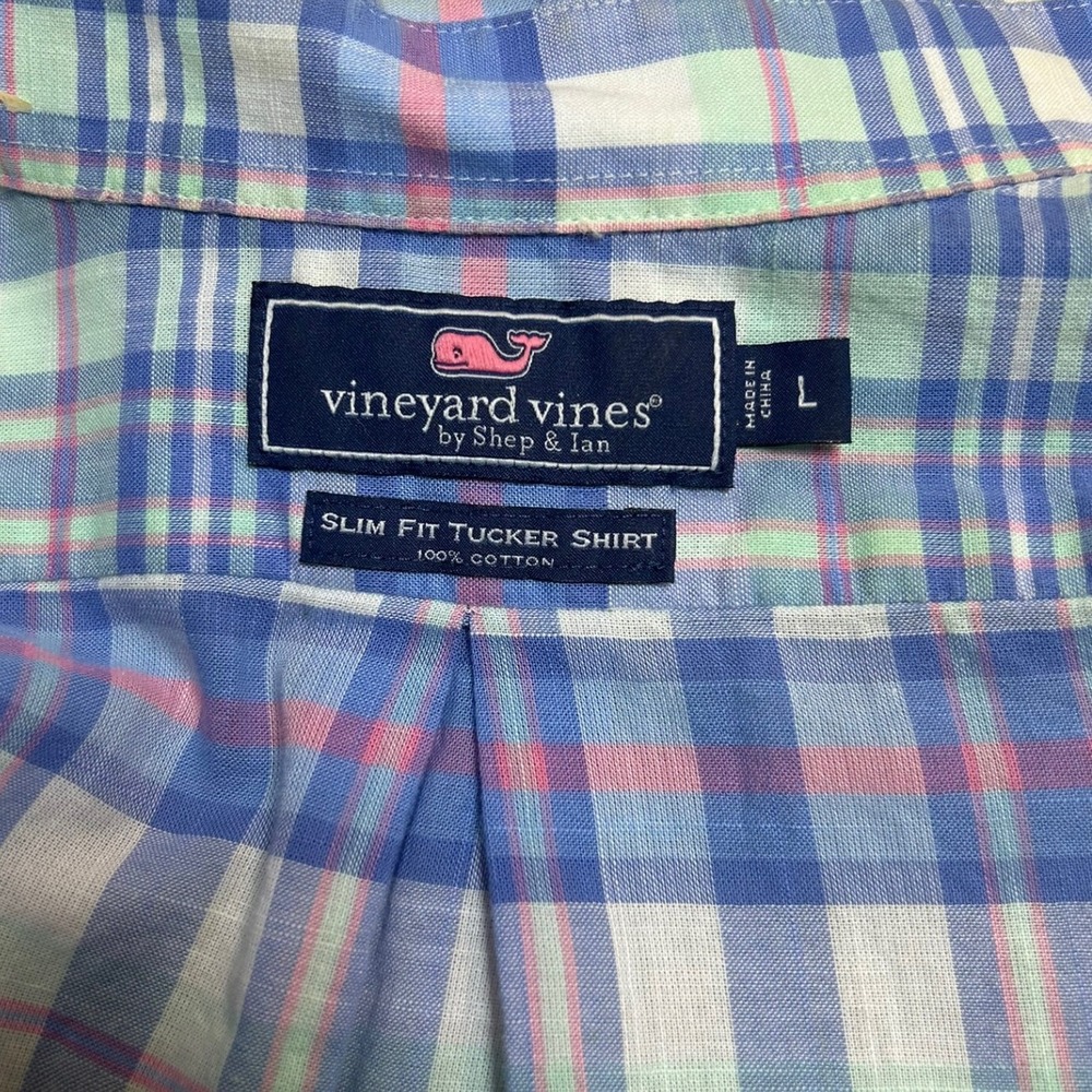 Vineyard Vines Mens Slim Fit Tucker Shirt Blue Pink Plaid Long Sleeve Size Large - Picture 2 of 8